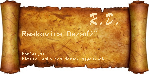 Raskovics Dezső névjegykártya